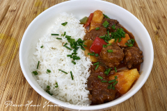 Porc sauce aigre douce à la cantonaise, riz au jasmin